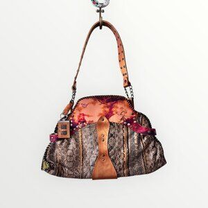 Sharif 1827 Snakeskin Gold Leather & Suede Studded Shoulder Bag